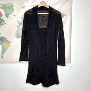 Eileen Fisher Sweater Jacket Dark Gray Size Small Open Knit Mohair Wool Snaps